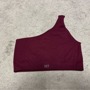 Set active sculptflex ribbed one shoulder bra in maroon